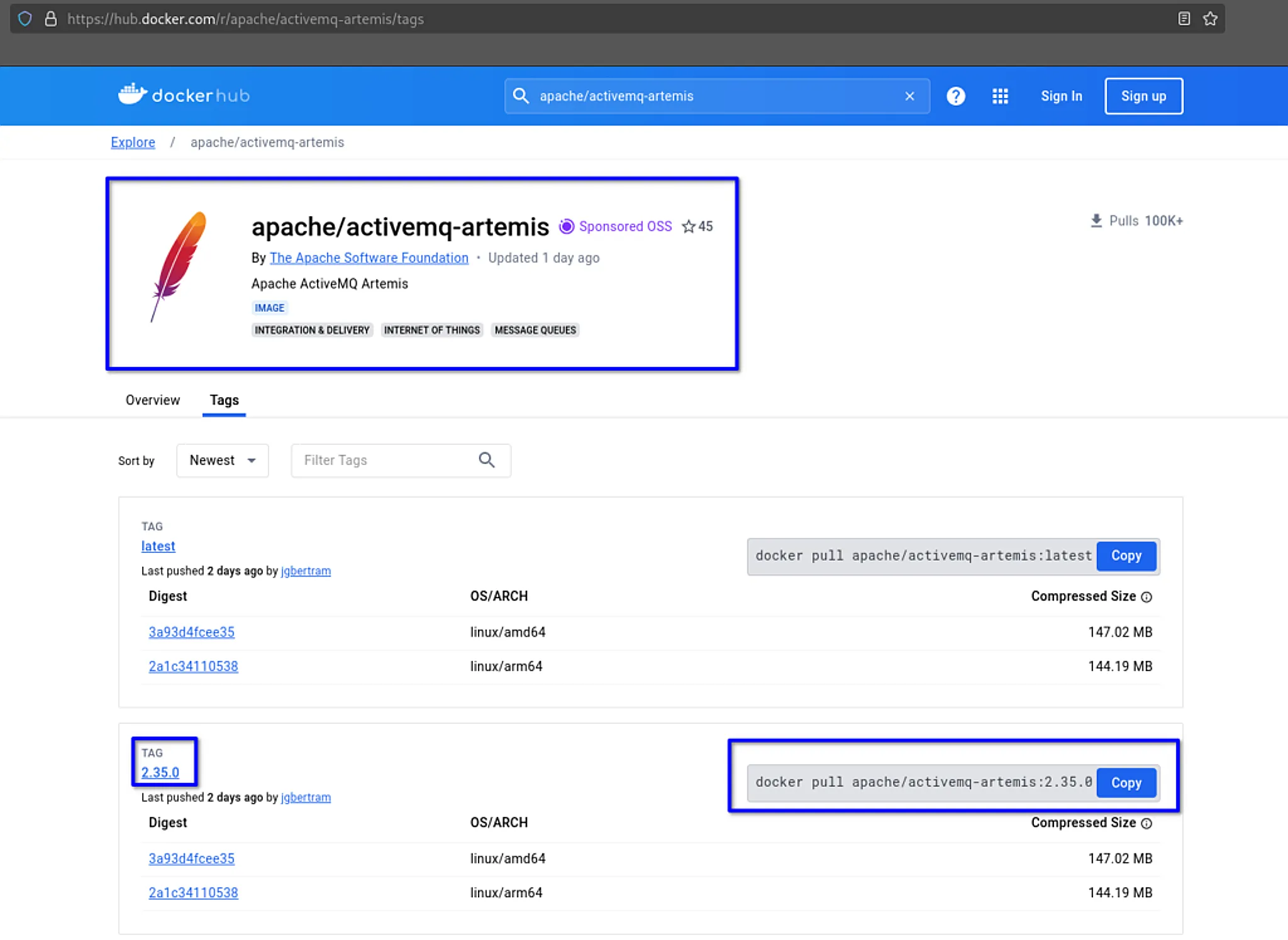 ActiveMQ Artemis en DockerHub