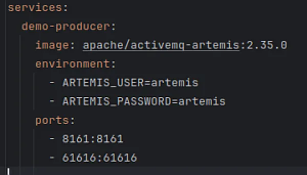 Configuración YAML para Levantar ActiveMQ Artemis en Docker
