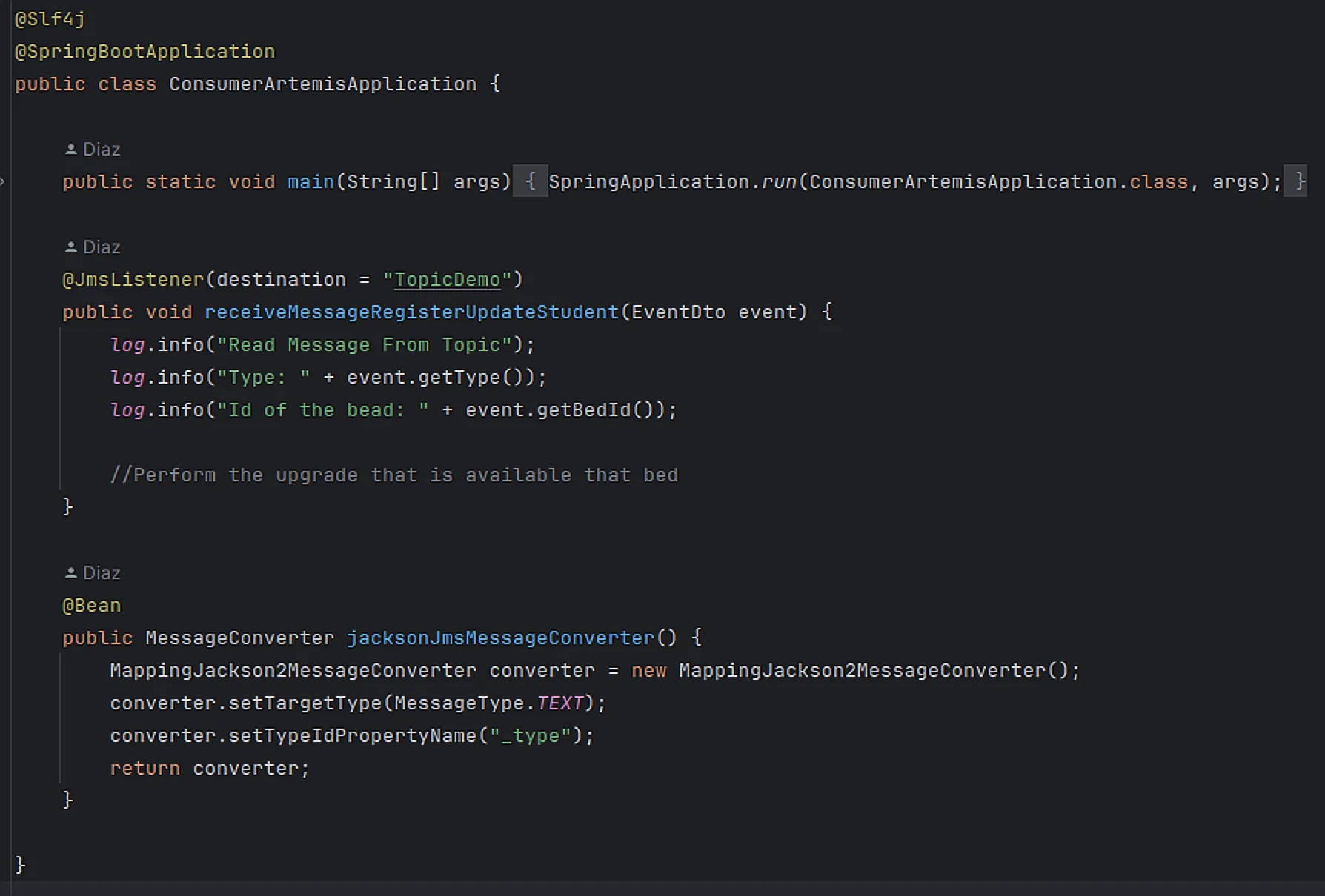 Método para Consumir Mensaje y Transformación de JSON a Objeto